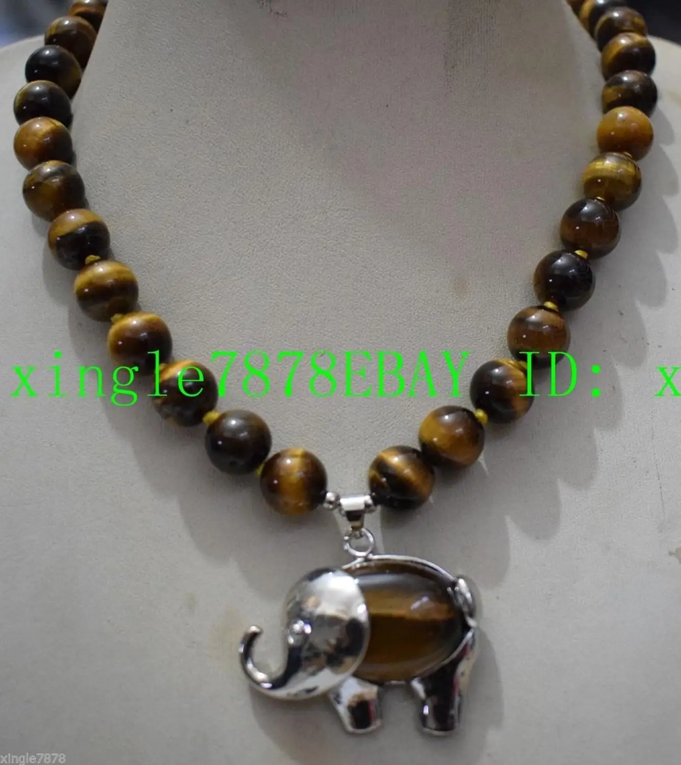 Природные Новый 10 16mmyellow Тигра Глаз Драгоценные Камни Ожерелье (Подвески Слон) |