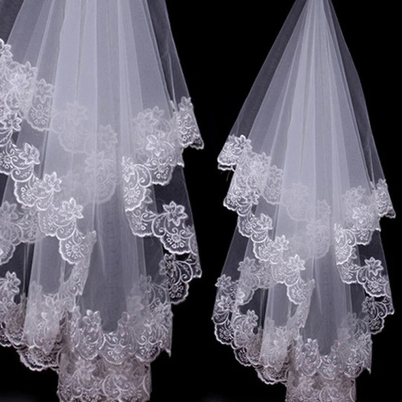 Мода 1 5 м кружевная кромка короткая свадебная вуаль с гребнем Однослойная