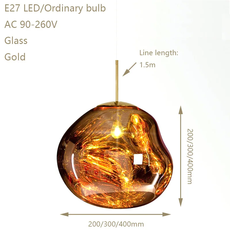 Gold KARWEN, стеклянная лава, Необычные подвесные светильники, 20 см/30 см/40 см, медь/золото/серебро, подвесной светильник, E27, креативная, для спальни, новинка, Подвесная лампа - Цвет корпуса: Gold
