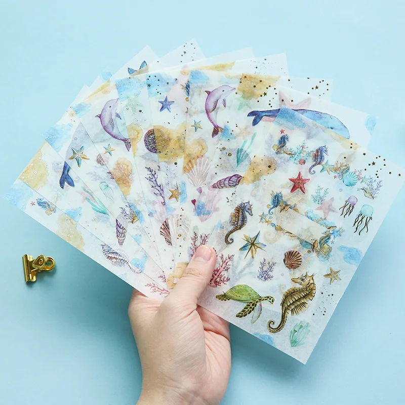 3 листа/упаковка милая морская Золотая Серебряная фольга|Канцелярские наклейки| |