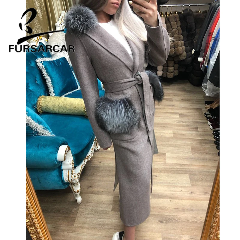 Новое поступление FURSARCAR 2021 пальто из натурального меха женское длинное зимнее