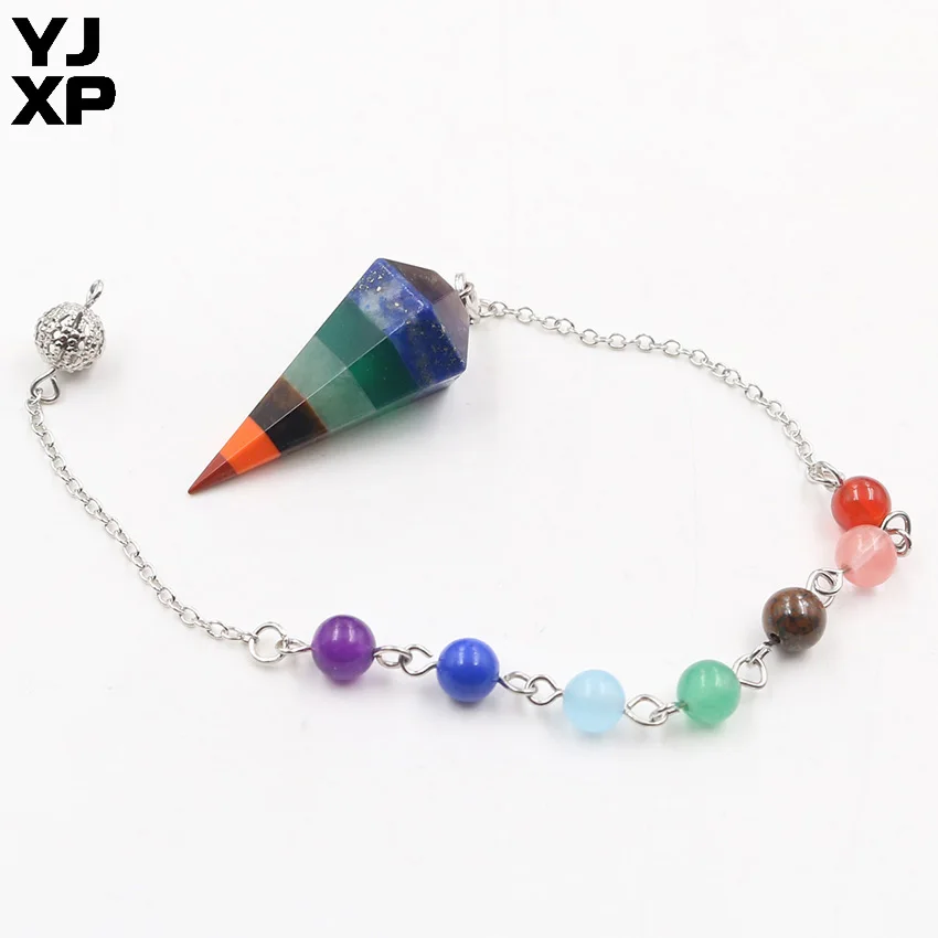 

YJXP Chakra Hexagon Pyramid Pendulum Reiki Healing Stone Beads Colorful Dowsing Pendant Jewelry for Amulet Yoga Balance