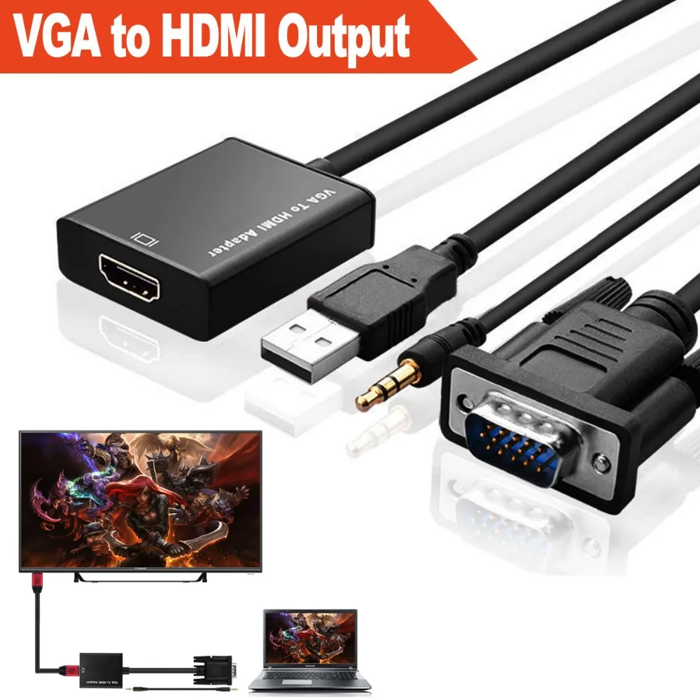 Новый SVGA/преобразователь из VGA в HDMI с 3 5 мм разъемом аудио кабель USB питание 1080P