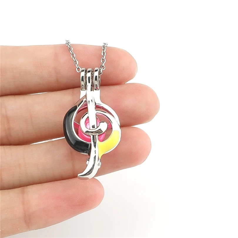 Серебряная эмалированная цепочка K1046 с подвеской в виде скрипичного ключа бусины