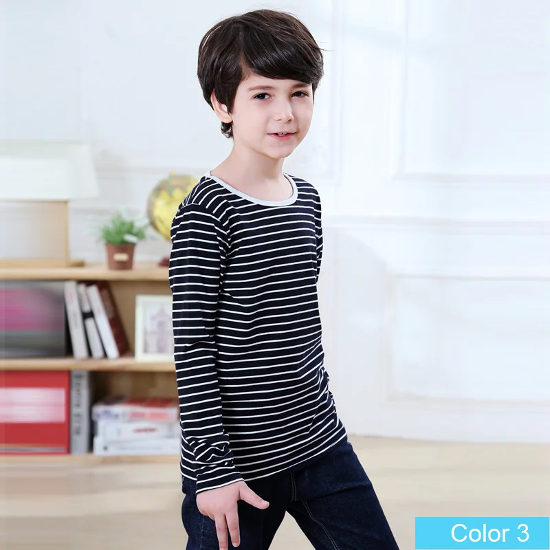 Color3 SheeCute/футболка для мальчиков и девочек; Новая весенне-Осенняя детская одежда; футболка в полоску для мальчиков и девочек; Детские футболки с длинными рукавами; хлопковая От 3 до 14 лет - Цвет: Color3