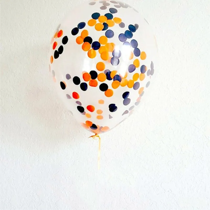 5pc confetti ball Kuchang 5 шт. 12 дюймов оранжевые черные бумажные конфетти прозрачные латексные шары Хэллоуин Рождество Свадьба День Рождения Вечеринка Декор - Цвет: 5pc confetti ball