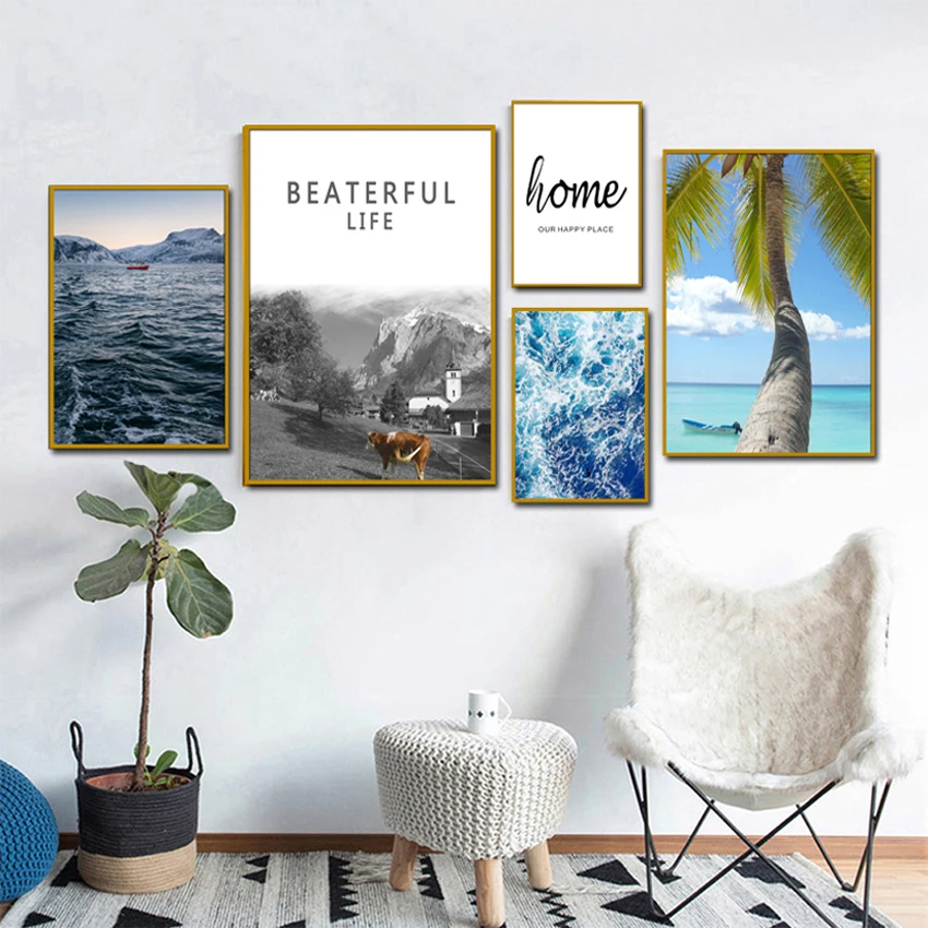 Юго Восточная Азия Пляж пейзаж тропические Пальмовые Листья Холст Картина декор