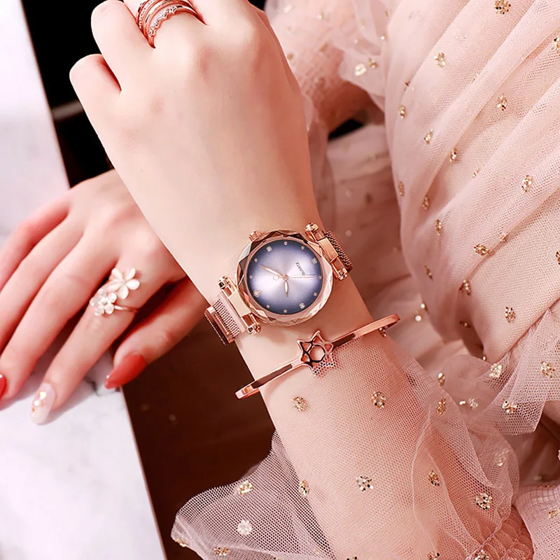 Relogio Feminino женские часы 2019 Роскошные с бриллиантовой сеткой золотые магнитные