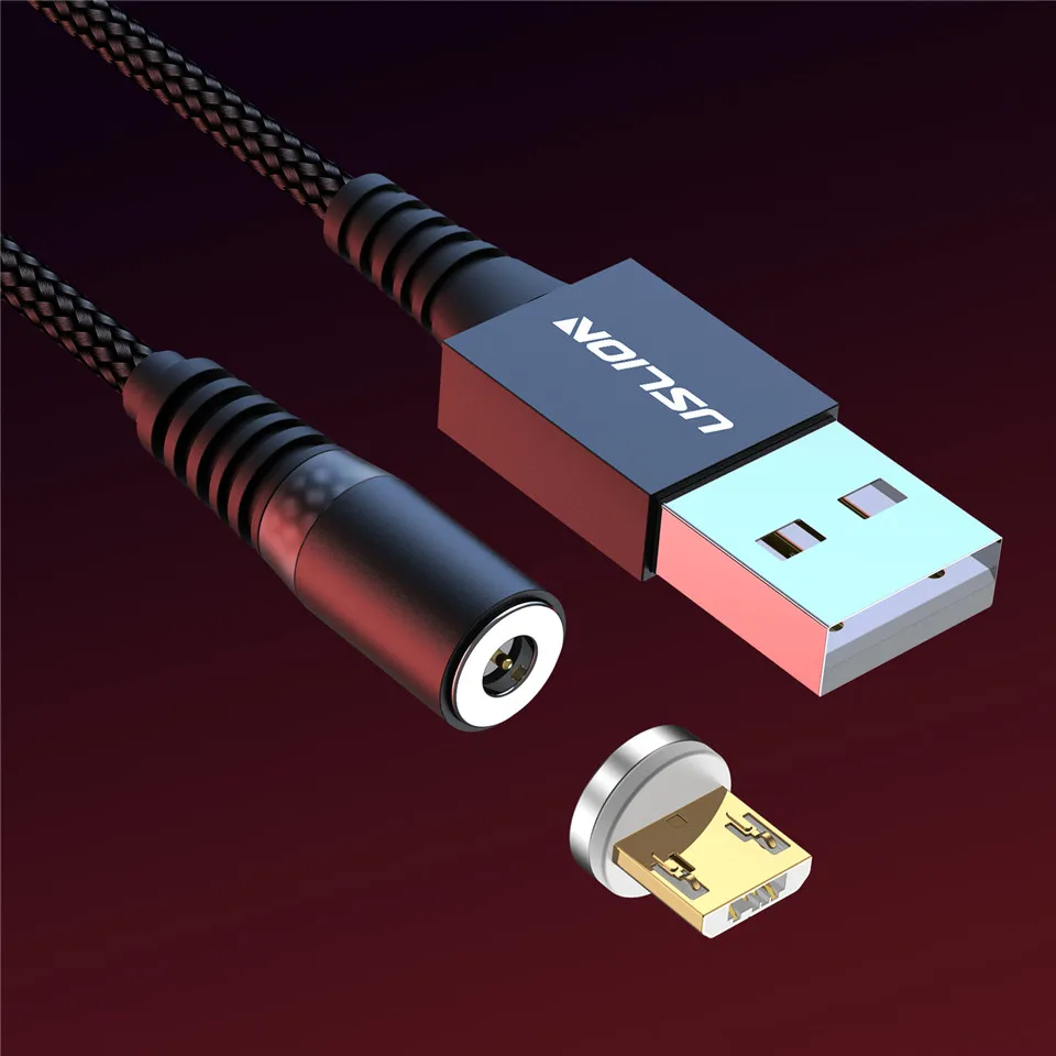 USLION 1 м светодиодный магнитный кабель usb type C кабель для iPhone Xs Max XR 8 7 6 Магнитный зарядный Micro USB кабель зарядный провод шнур USB C