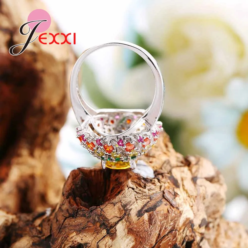 Retro Jewelry Colorful Crystal Ring Size 10 For Women 925 Sterling Silver Yellow CZ Filled-zirconia Stone Flower Anel | Украшения и