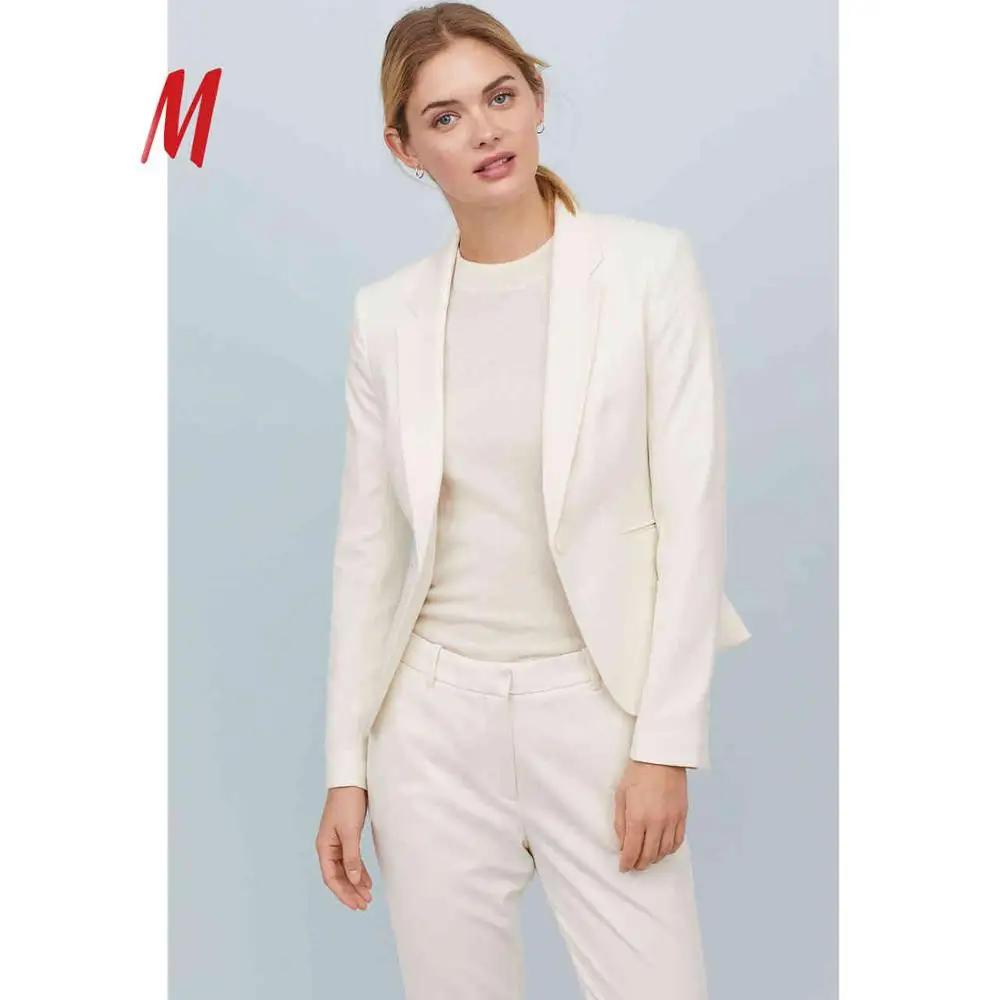 Женский брючный костюм цвета слоновой кости деловой для работы свадебный