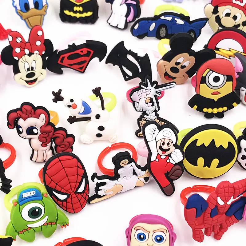 10pcs Girls Boys Cartoon Avengers Princess Minnie Mickey finger Rings Children Kids Jewelry Party cosplay Gift