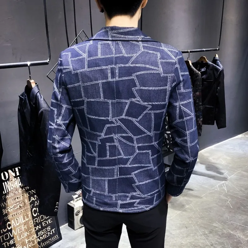 Для мужчин Блейзер плед 3 пуговицы Slim Fit повседневный костюм жакет мужской 2019