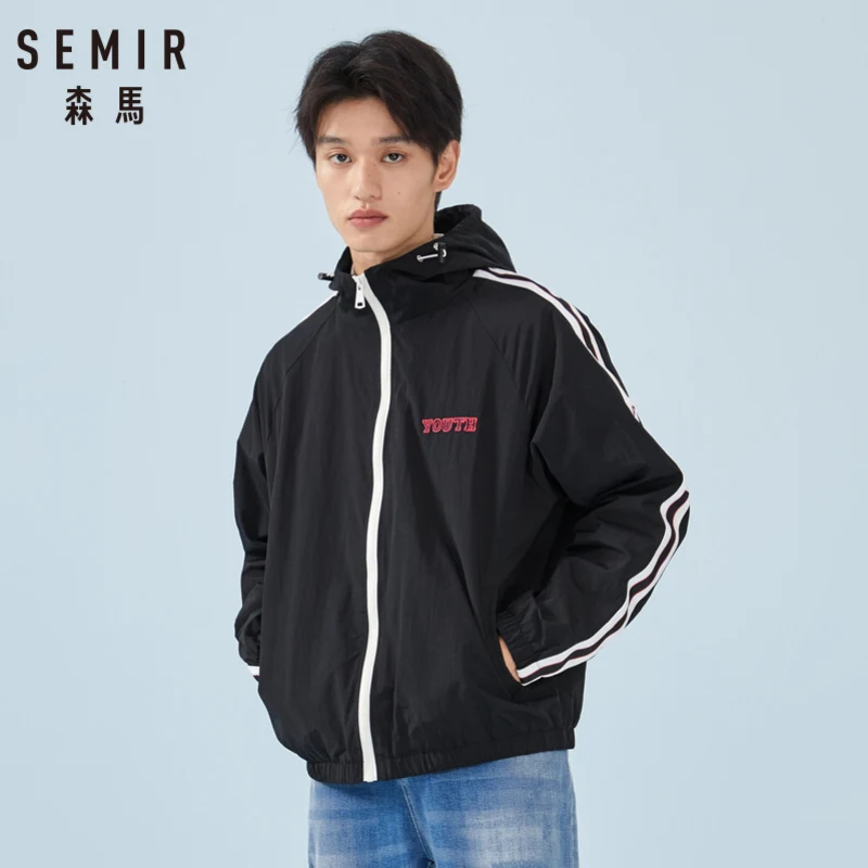 Мужская спортивная куртка SEMIR весенняя на молнии с вышитым капюшоном и боковыми