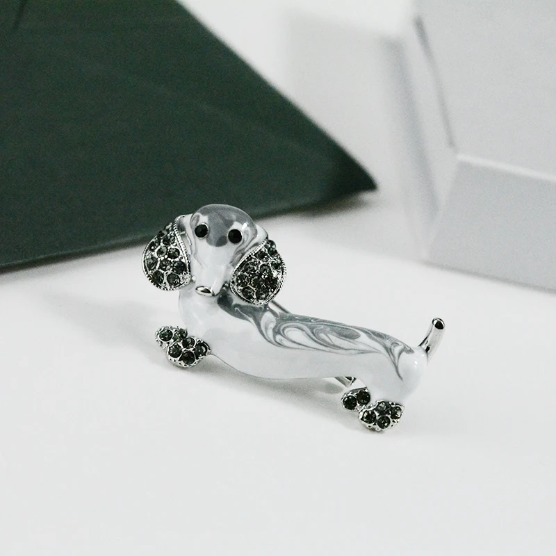 ALenno Cute Enamel Rhinestone Dachshund Dog Brooch Decorative Pins Badges On The Clothes Scarf Bag Accessories Women Jewelry | Украшения и