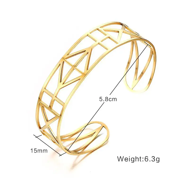Gold-color Geometric Hollow Bangle For Women Stainless Steel Open Bracelet Fashion Jewelry | Украшения и аксессуары