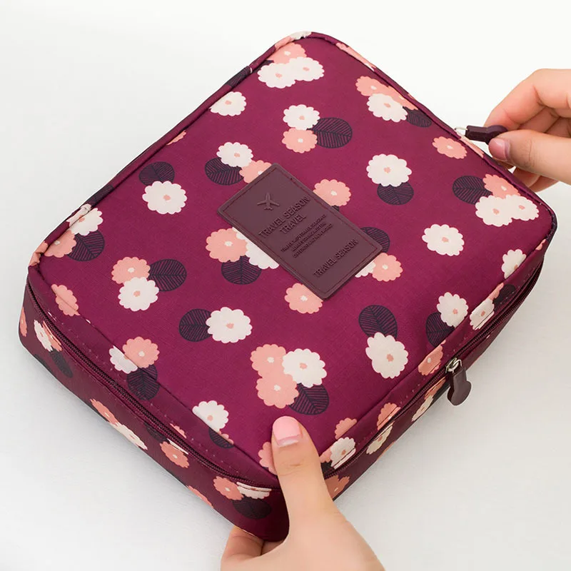 Burgundy Flowers Женская сумка-косметичка Neceser, сумка-косметичка, сумка-Органайзер для макияжа, косметичка, сумка для хранения косметики, нейлоновая сумка для путешествий с цветочным принтом - Цвет: Burgundy Flowers