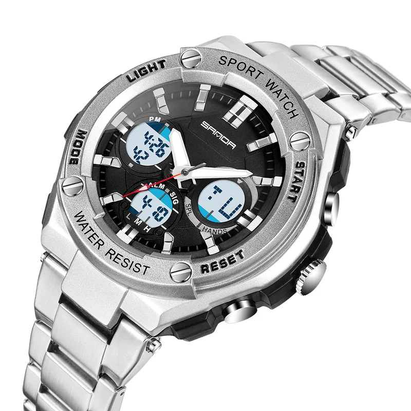 

reloj hombre Sanda 783 Brand Watches Stopwatch Military Stainless Steel Waterproof Sports Men Quartz Digital Dual Display Watch