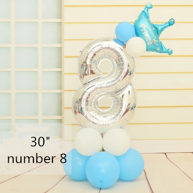 Blue 8 Детская вечеринка для мальчика день рождение украшение шар Колонка 3" Серебряный Цифровой шар цифра шары 1 2 3 4 5 6 7 8 9 воздушный шар стенд - Цвет: Blue 8