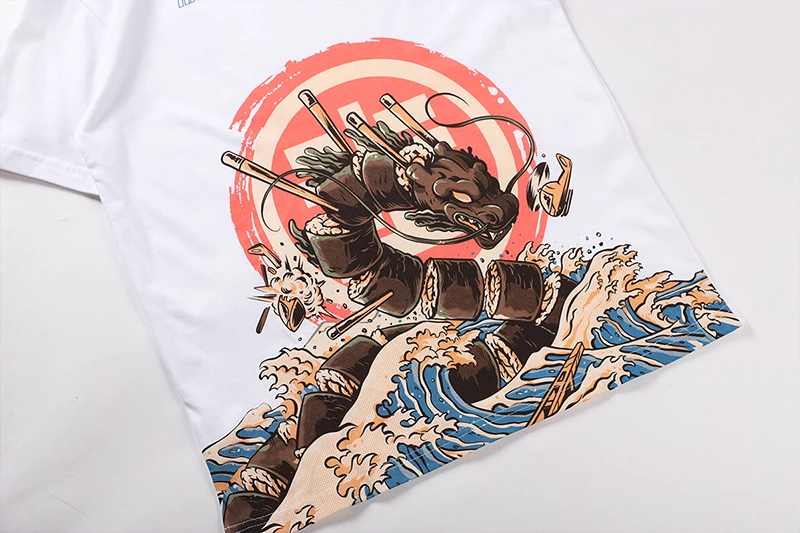 HISTREX, японская забавная футболка с рисунком Ukiyo-e Sushi Dragon, забавная Мужская футболка, уличная Футболка с принтом, футболки в стиле хип-хоп, R1U07