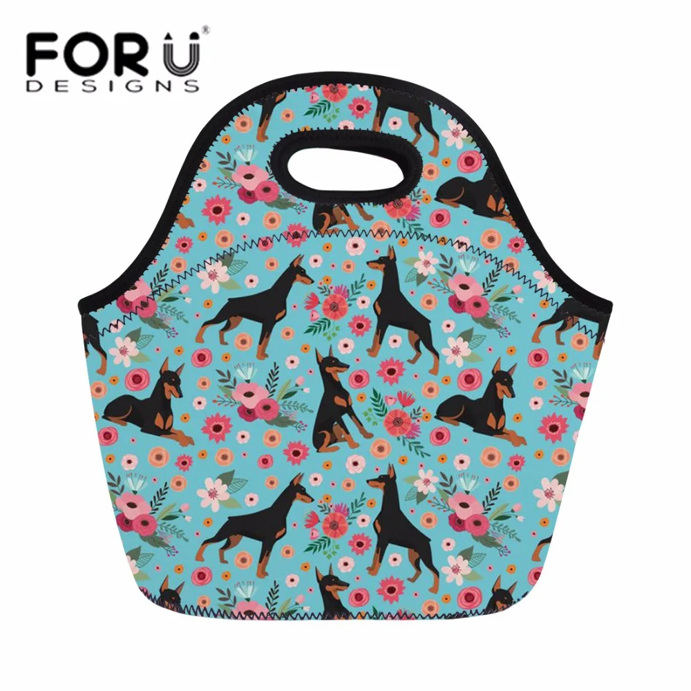 FORUDESIGNS Изолированная женская сумка для обеда Doberman с 3D принтом тоут детей