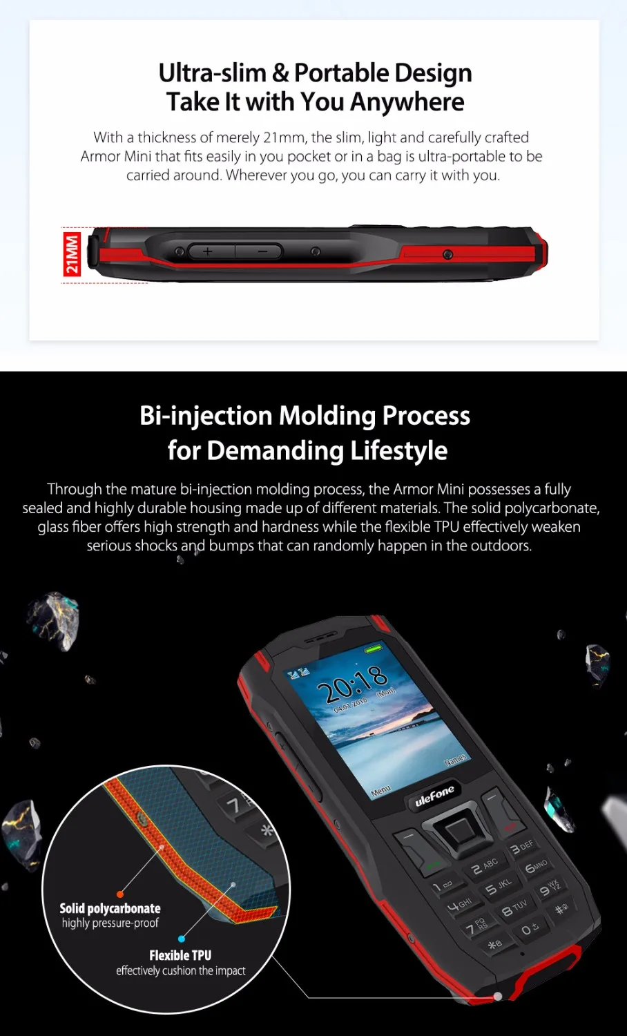 Ulefone Armor Мини Прочный водонепроницаемый ударопрочный открытый мобильный телефон