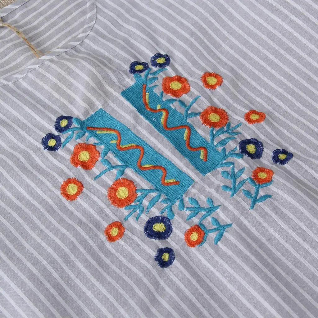 Национальный цветок вышивка дамы футболки свободные Повседневное базовые Топы