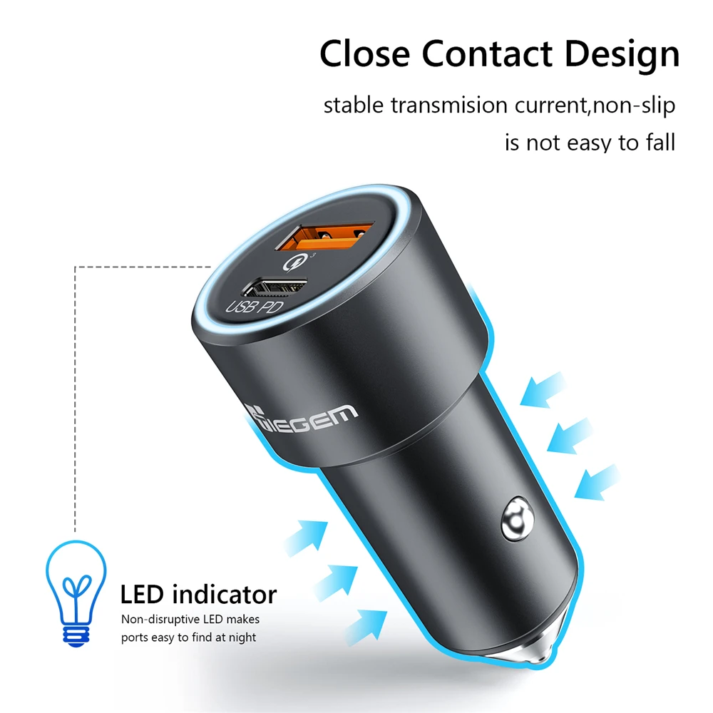 Автомобильное зарядное устройство TIEGEM Dual USB для iPhone, usb type C PD, быстрая зарядка 3,0 QC3.0, автомобильное зарядное устройство для samsung S9, Xiaomi, sony, автомобильное зарядное устройство