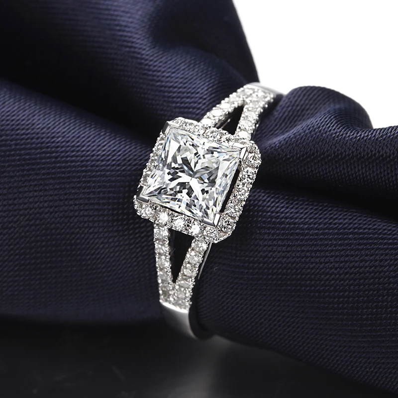 ZOCAI HALO SPLIT SHANK REAL 1.3 CT CERTIFIED D-E / VS DIAMOND ENGAGEMENT RING PRINCESS CUT 18K WHITE GOLD W03185 | Украшения и