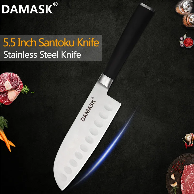 5.5 inch santoku Дамасский мастер шеф-повара кухонные ножи 3Cr13mov супер острое лезвие Pakka Деревянная ручка нож из нержавеющей стали японские кухонные инструменты распродажа - Цвет: 5.5 inch santoku