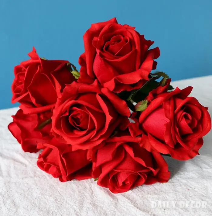 red rose Настоящий/натуральный сенсорный латексный букет из роз для свадьбы невесты с цветами для невесты, ручной работы с цветами, для украшения дома, искусственная Роза - Цвет: red rose