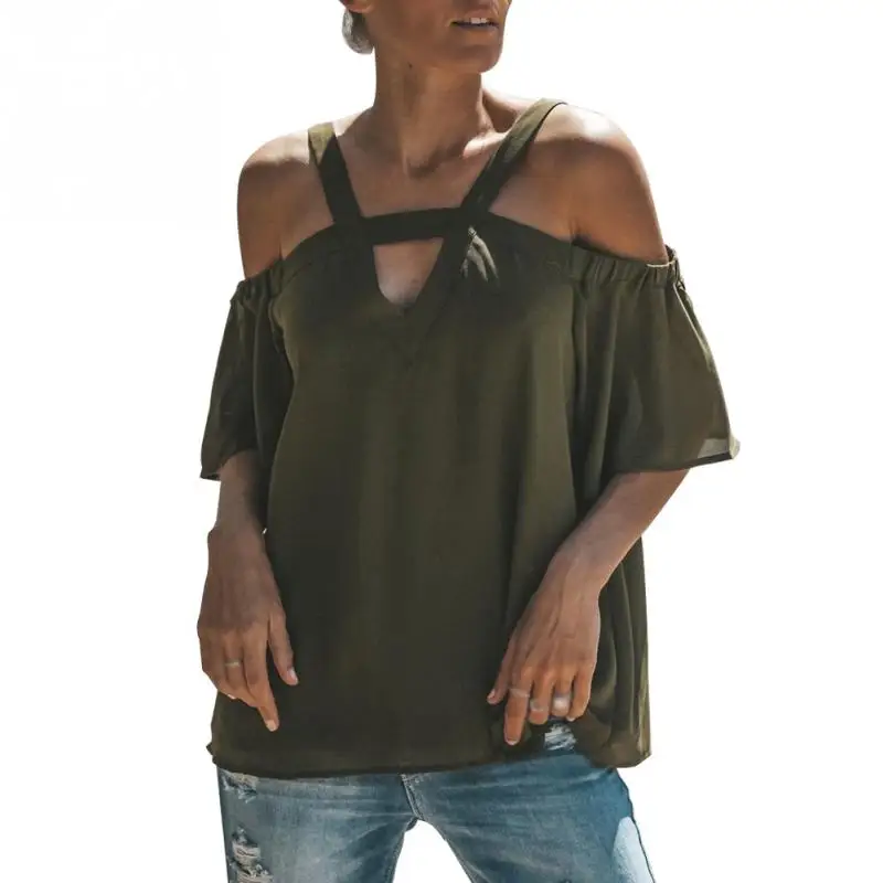 Женская шифоновая блузка с открытыми плечами асимметричная эластичная