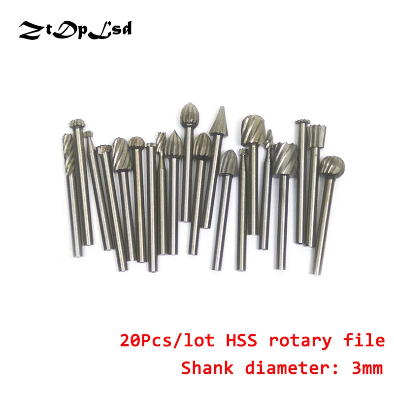 ZtDpLsd 20Pcs 3mm Shank HSS Router Bit Rotary Burrs File Set Woodworking Milling Drill Cutter Grinding Wood Plastics Working | Инструменты
