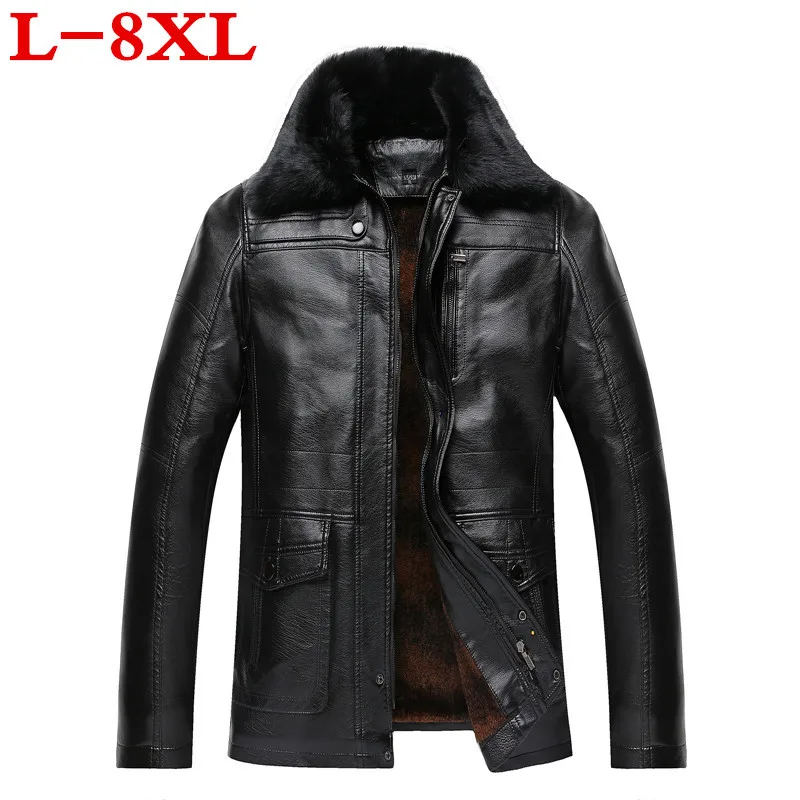 Новый Большие размеры 8XL 7xl зимние мужские из натуральной кожи куртка брендовая