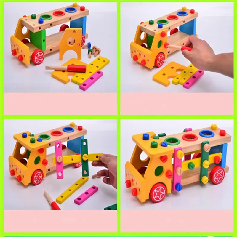 Wooden Assembled Screwdriver Multifunction Knock Ball Screw Car Assembly Model Puzzle Toys Children Kids Gifts Math | Игрушки и хобби