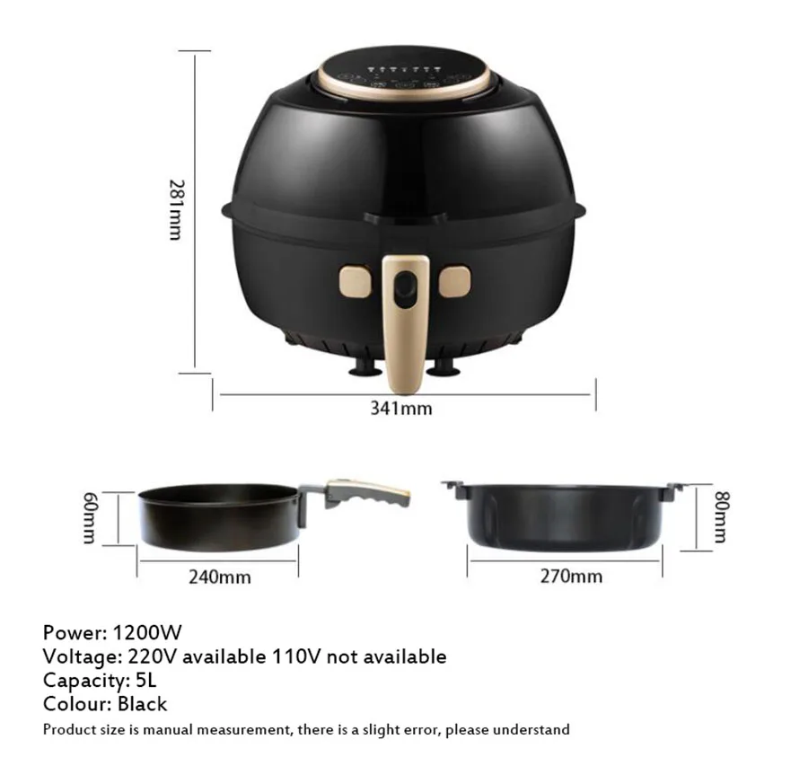220В 5л бытовая электрическая воздушная фритюрница автоматическая без масла