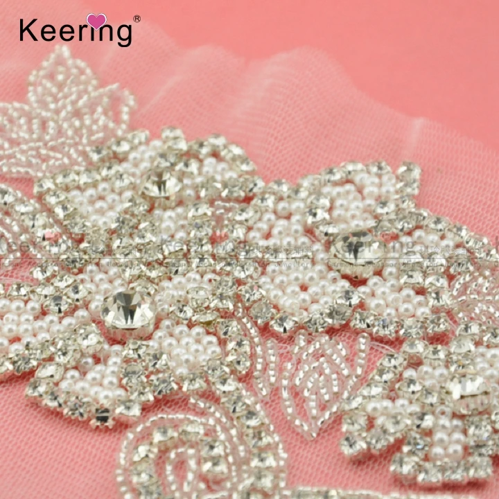 

Handmade Sewing Beaded Rhinestone Patch For Wedding Dress WRA-474