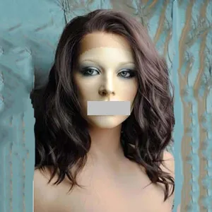 Термостойкий синтетический кружевной передний парик Волнистые Темно-коричневые длинные парики 12 дюймов