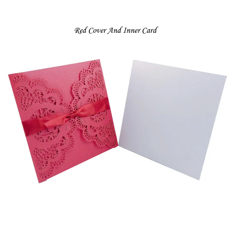 Cover And Inner Card 1 шт. элегантная квадратная открытая Свадебная пригласительная открытка с лазерной огранкой для влюбленных птиц с лентой, индивидуальный Свадебный декор, вечерние принадлежности - Цвет: Cover And Inner Card