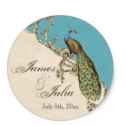 

1.5inch Vintage Peacock & Etchings Wedding Seal Classic Round Sticker 1