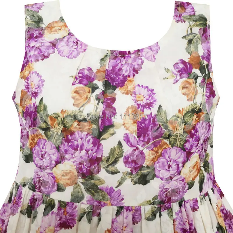 Sunny Fashion платья для девочек платье Цветущий Цветок Даля Зеленый Листья Пурпурный
