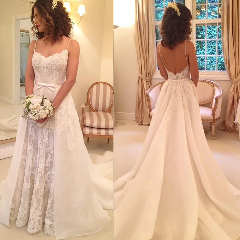 Elegant Lace Wedding Gowns Sexy Spaghetti-Straps Bridal V-neck A-Line Long Dresses Custom Made Plus Size | Женская одежда