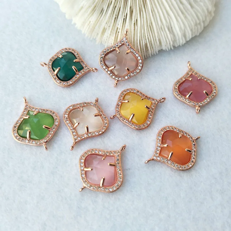 

10pcs Mixed Color Cat Eye Stone opal Faceted Double Bails Connector beads For Making DIY Bracelet necklace Jewelry finding CT251