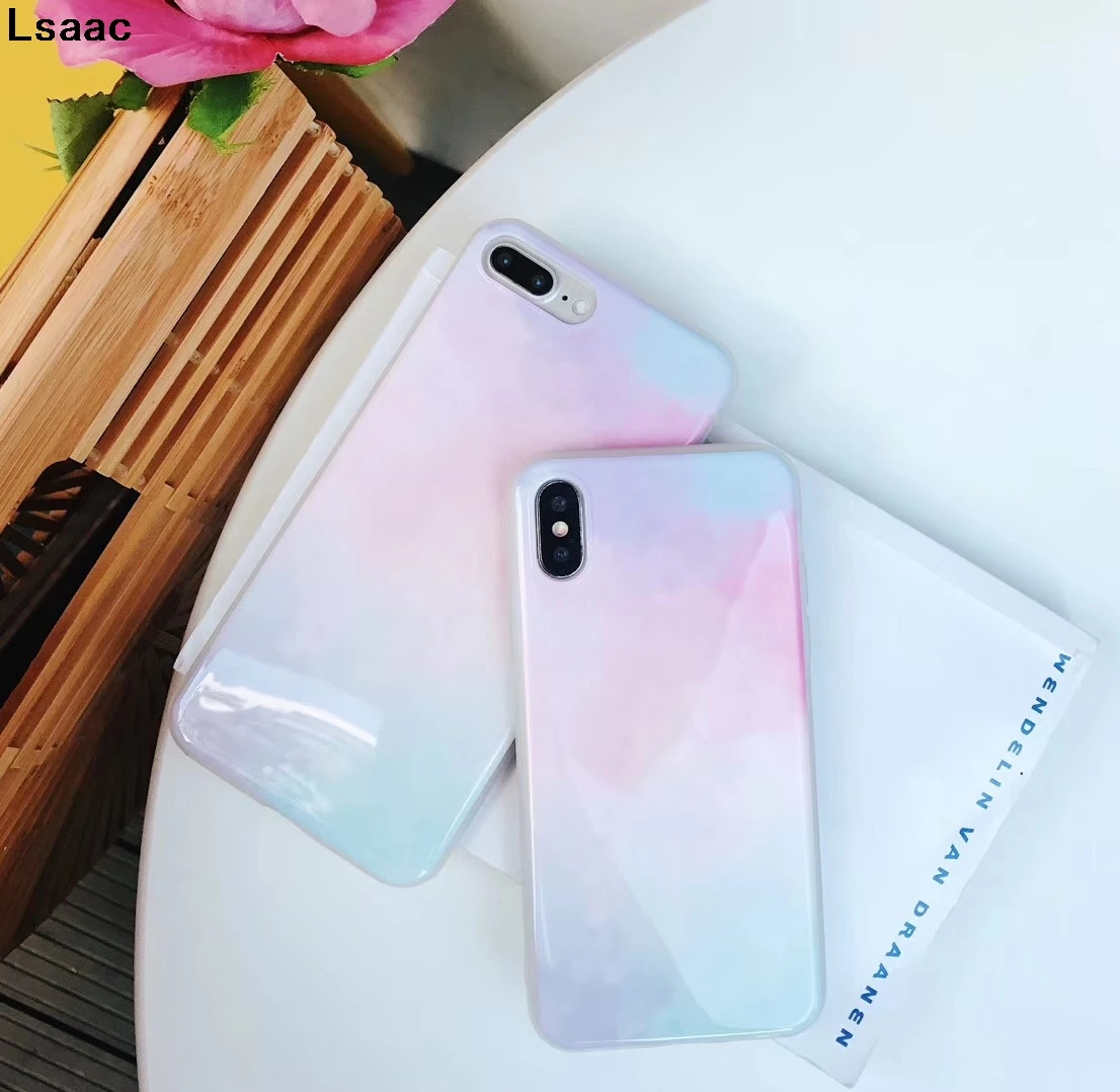 Candy Color Smooth Phone Case For iphone X 6 6S 7 8 Plus Fashion Back Cover Lovely Cartoon Sky Cases Coque |