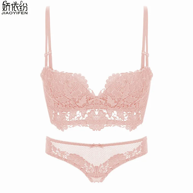 Pink Женское нижнее белье в европейском стиле, роскошный кружевной комплект с бюстгальтером с вышивкой, сексуальный удобный бесшовный комплект с бюстгальтером пуш-ап и чашечками B, нижнее белье - Цвет: Pink
