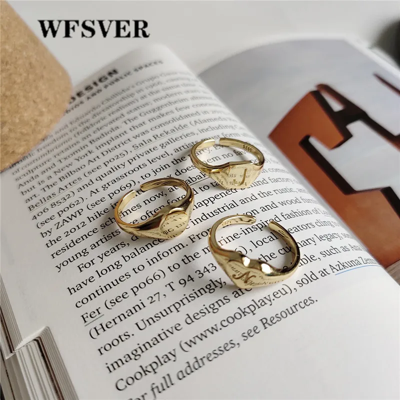 WFSVER кольцо из стерлингового серебра 925 для женщин золотого цвета с гравировкой