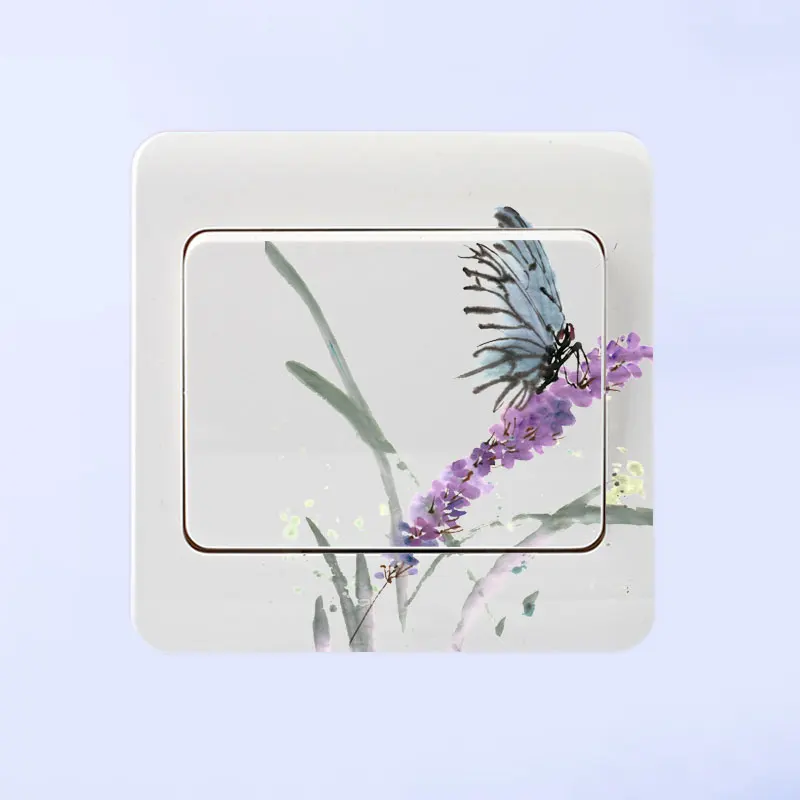 YOJA Butterflies And Purple Flowers Beautiful Switch Wall Sticker Magical Room Decor Wonderful 8SS0402 | Дом и сад