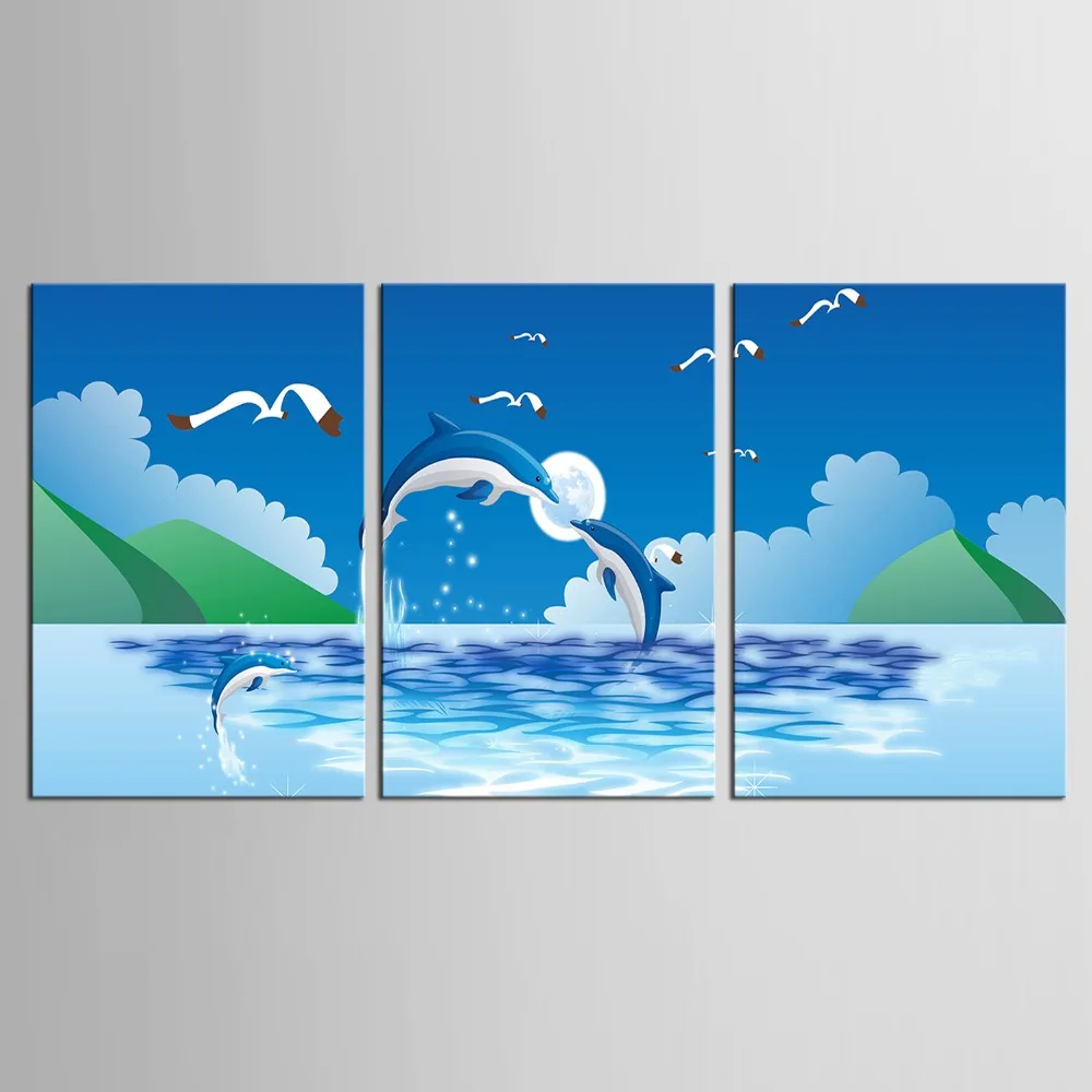 3 Панели с рамкой печатная картина прыгающие дельфины настенное Искусство Декор