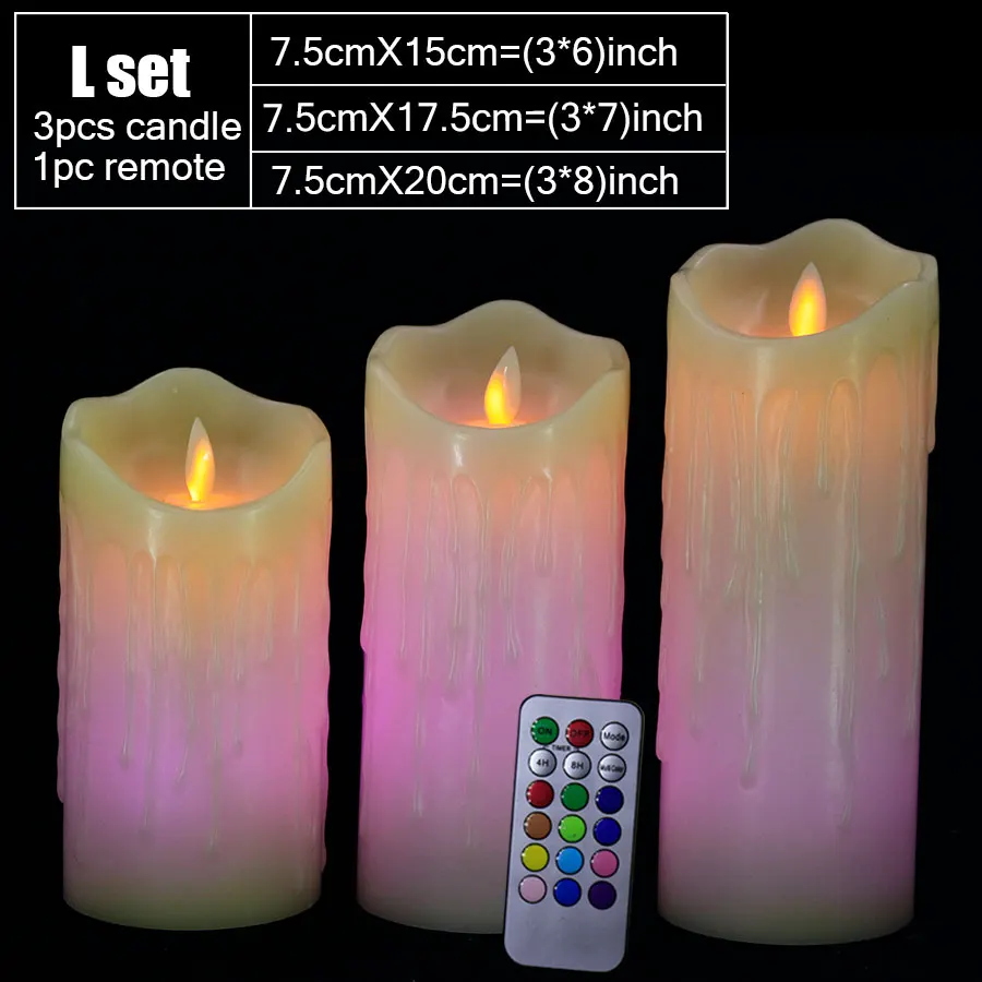 3pcs L set Светодиодный восковые свечи с дистанционным управлением, беспламенные, дышащие, сверкающие свечи, ночные огни, украшение для свадебной вечеринки - Цвет: 3pcs L set