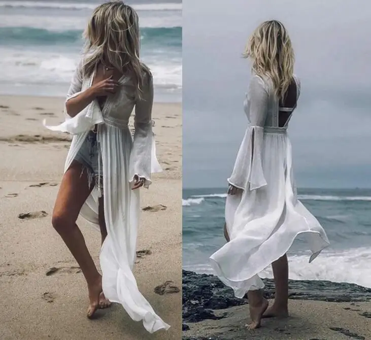 white2 Длинный вязаный крючком пляжный накидка парео de Plage купальник накидка пляжная одежда парео де Плайя Mujer бикини накидка - Цвет: white2